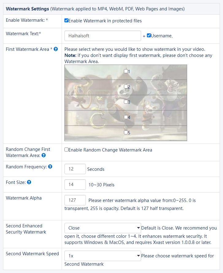 Watermarking Settings