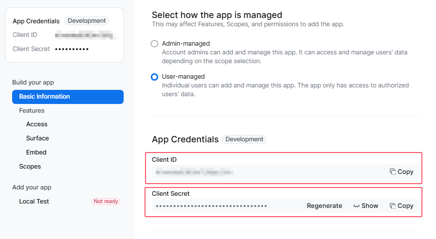 Zoom App credentials