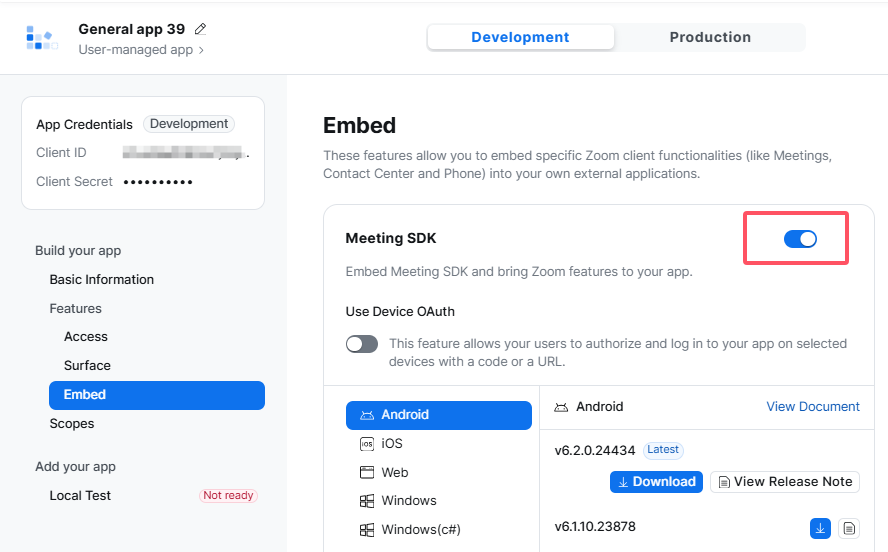 Create meeting SDK 2